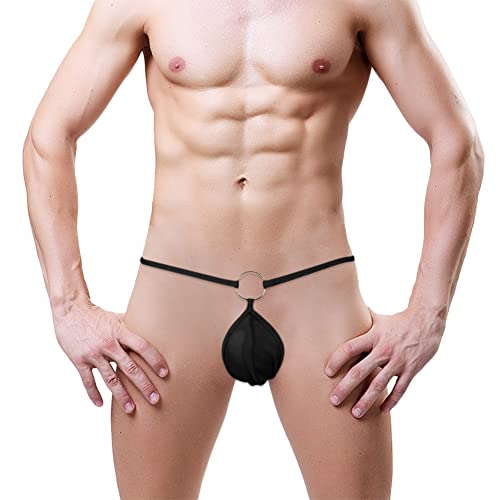 String Tanga Sexy Herren G-String mit O-Ring Mini Slips Mesh Thong Erotisch Dessous Ouvert Höschen T-Back Mankini Männer Erotik Unterwäsche Offener Schritt Unterhose Abend Reizwäsche (Schwarz)