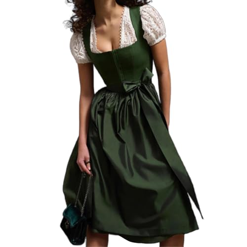 ORANDESIGNE Dirndl für Damen Tracht Dirndl Kleid Midi Trachtenmode Dirndelkleider für Oktoberfest Besondere Anlässe D Grün XS