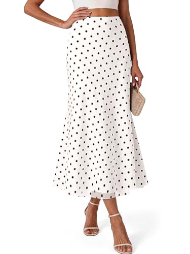 Wenrine Blumen Maxi Rock A-Linie Leopard Lang Rock Elastische Hohe Taille Maxirock Casual Punkte Rock Weiß M