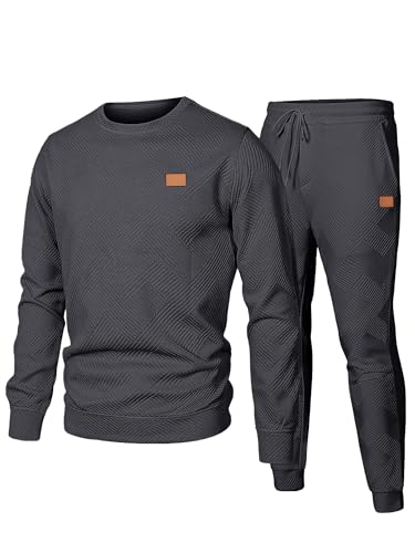 JMIERR Herren Jogginganzug Set 2-Teiliger Sweatshirt Trainingsanzug Casual Sportanzug Herren Sweatshirts und Jogginghose Tracksuit sets mit Strukturmuster,Dunkelgrau XL