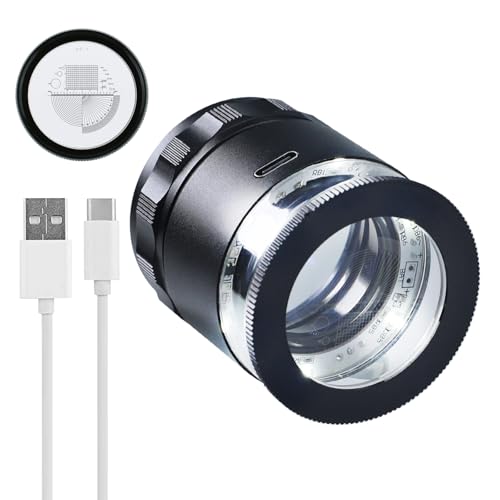 10-fache Lupe für Juweliere, wiederaufladbare Lupe mit Skalendiagramm, 6 LED-Lichter, 25 mm Sichtfeld, Schmucklupe für Edelsteine, Münzen, Briefmarken, Uhrenreparatur, Juwelierwerkzeug