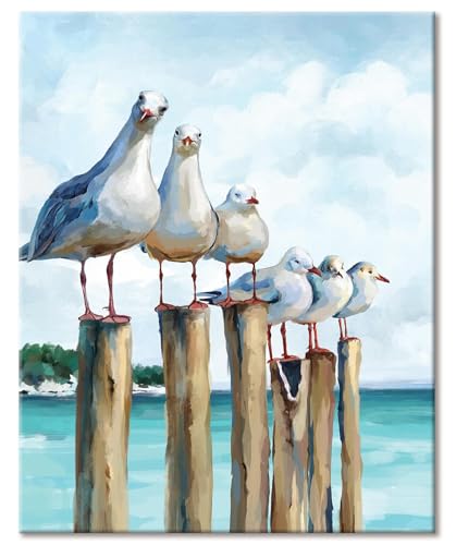 LZLHDE Malen Nach Zahlen Erwachsene Tiere, Paint by Numbers Knitterfreie Leinwand Bilder möwe, Diy GemäLde Kit mit Pinsel und Acrylfarbe Als Geschenk für Wanddeko Groß 40x50cm