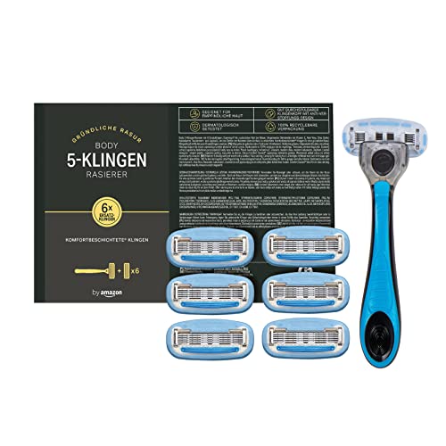 by Amazon Body & Intimate Körper-Rasierer Herren, 5-fach Klinge, Rasierer + 6 Ersatzklingen