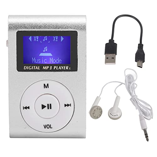 Ausla 32 GB -MP3-Musik-Player, LCD-Display MP3-Player, MP3-Player mit Rückenclip Sport-Musik-Player mit 3,5-mm-Audio-Soppurt-TF-Karte(Silber)