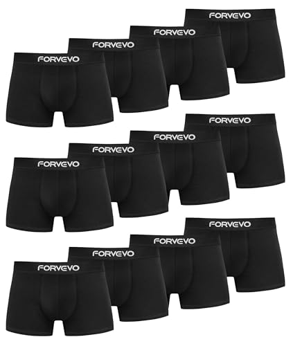 FORVEVO Boxershorts Herren Baumwolle Unterhosen Männer Unterwäsche Retroshorts 12er Pack - Atmungsaktive, Gummibund (12x Schwarz, L)