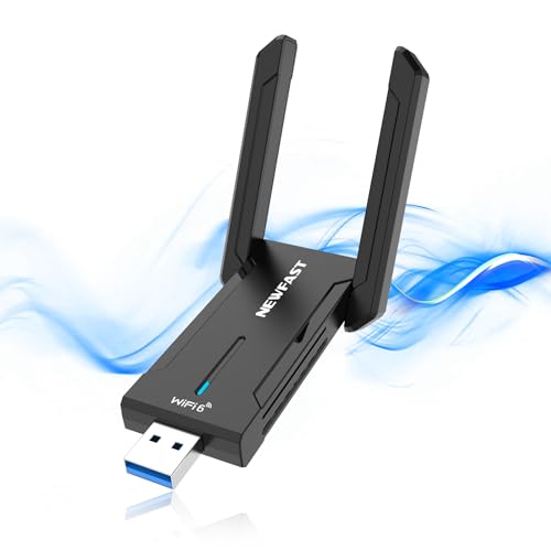 NEWFAST 5400Mbps USB WLAN Stick for PC,Tri-Band (6GHz/5GHz/2.4GHz) WiFi Adapter Mit 2 * 5dBi High Gain Antennens,WiFi 6E Wireless Adapter,USB 3.0,MU-MIMO WPA3 Encryption,Only for Windows 10/11