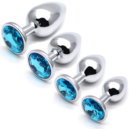 Analplug Buttplug 4 Stücke Set von Super Groß zu Klein Silber Metall Anal Plug Sex Spielzeug Geeignet für Anfanger für Frauen Männer Paare AllesCosy® (Blau)