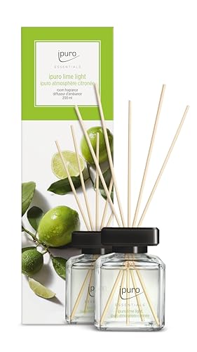 ipuro - Essentials Raumduft LIME LIGHT 200ml | Raumerfrischer mit Zitronengras, Bergamotte, Orange, Geranie, Maiglöckchen & Vanilleblumen Duft Aroma | Diffuser mit Stäbchen | Lufterfrischer Wohnung