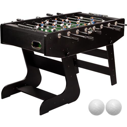 GAMES PLANET Kickertisch „Liverpool“, inkl. 2 Bälle, KLAPPBAR mit Hohlstangen, in 3 Dekoren: Schwarz/Weiß/Soccerprint, Gewicht: 60kg, Tischfussball Tischkicker Klappkicker Jugendkicker