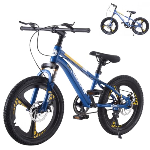 LSBIKE 18/20/22/24 Zoll Kinder Mountainbike, Premium Kinderfahrrad für Jungen und Mädchen, Junior MTB mit Vorderer Aufhängung & Scheibenbremsen,Verstellbarer Sitz & Lenker,5–14 Jahren (Blau, 24 Zoll)