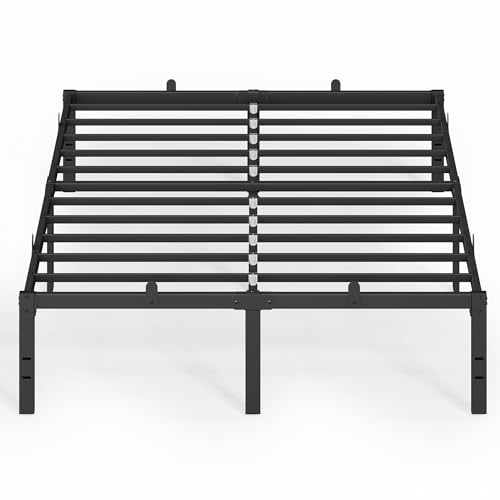 VASAGLE Doppelbettgestell, Bett, 140 x 200 cm, Metallbett, Bettrahmen, Unterbettaufbewahrung, modern, Gästebett, einfacher Aufbau, tintenschwarz RMB154BD01