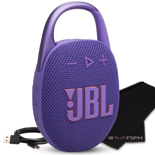 JBL Clip 5 Tragbarer Bluetooth-Lautsprecher, IP67 wasserdicht und staubdicht, langlebiger Akku – Lila – Boom h's umfassende ultimative Performance-Stofflösung für Ihr Klangerlebnis unterwegs