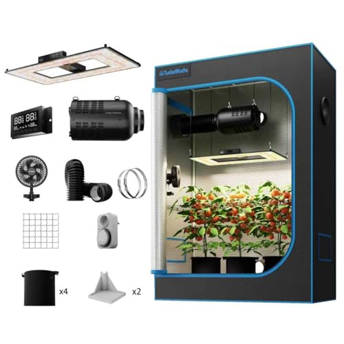 TurboWuchs Turbo2000& 120x60x180cm Growzelt Komplettset LED Grow Lampe Vollspektrum LM301H EVO LEDs Growzelt Kit Komplettes Hydroponics 1680D Growing Tent Kit Belüftungssystem