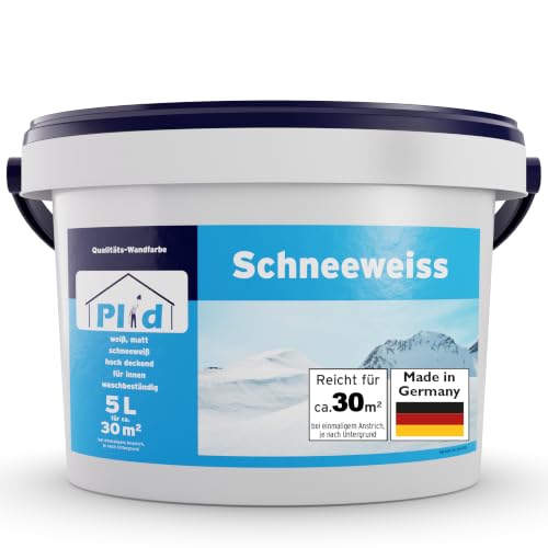 Plid Schneeweiß Wandfarbe Weiß Matt 5L – Hochdeckende Innenfarbe