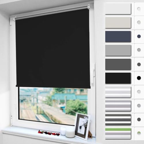 Magiea Verdunklungsrollo ohne & mit Bohren Klemmfix,Schwarz B45 x H130 cm (Stoffbreite 40 cm), Klemmrollo Thermorollo,Innenrollo für Sonnen- und Sichtschutz,Rollos für Fenster & Tür