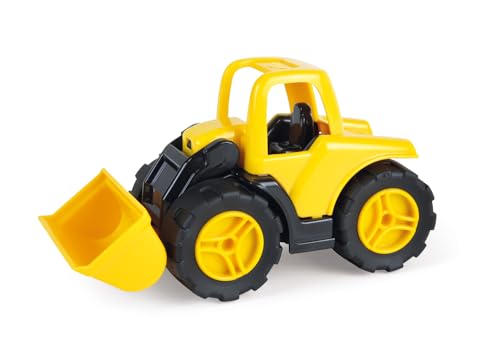 Lena 1262 Workies Schaufellader 14 cm, Spielfahrzeug aus ABS Kunststoff, Radlader mit bewegbarer Schaufel, Gummi-Reifen, Stahl-Achsen, Baufahrzeug für Kinder ab 18 Monaten, Lader in Gelb, Schwarz