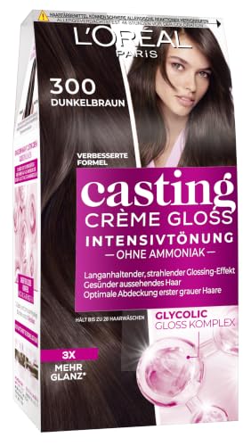 L'Oréal Paris Coloration ohne Ammoniak und ohne Silikone, Pflegende Intensivtönung mit Glanz-Reflex-Balsam, Casting Crème Gloss Haarfarbe, Nr. 300 Dunkelbraun (Braun), 1 Stück