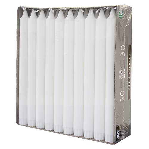30 Kronkerzen, Ø 2,2 cm, 24 cm, weiss, aus 100% Stearin, Papstar 86416, Weiß