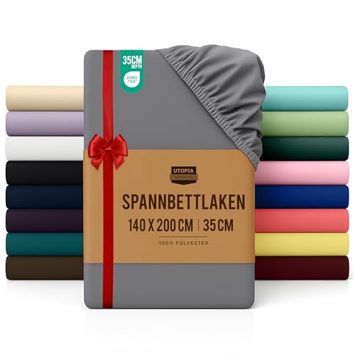 Utopia Bedding - Spannbettlaken 140x200cm - Grau - Oeko-Tex Zertifiziertes Gebürstete Polyester-Mikrofaser Spannbetttuch - 35 cm Tiefe Tasche