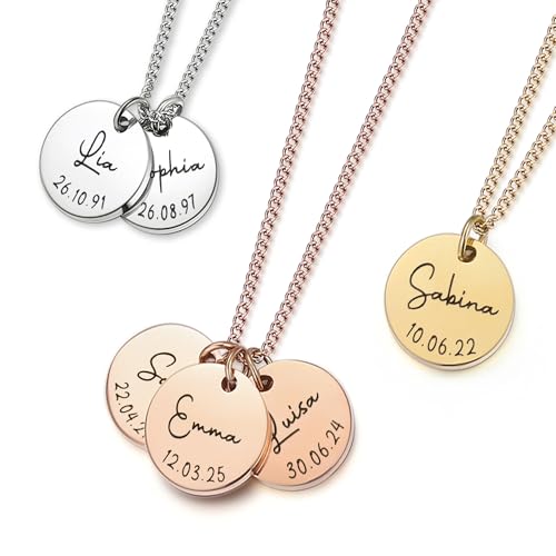 The Magical touch Personalisierte Kette mit Gravur – Namenskette Damen für Mama mit Kindernamen, Familienkette, Buchstabenkette | Halskette mit Namen aus Edelstahl – Gold, Silber, Roségold