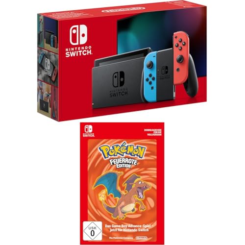 Nintendo Switch-Konsole Neon-Rot/Neon-Blau + Pokémon Feuerrote Edition - Download Code