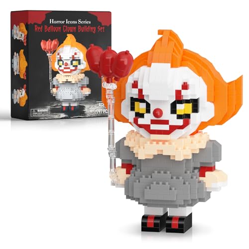 Finger Rock Horrorpuppe Halloween Ferien Geschenk Roter Ballon-Clown Flim Figur Micro Klemmbausteine, 797 Teile Ideas Deko Modell Geschenk für Horrorfilm Fans Erwachsene Jugendliche