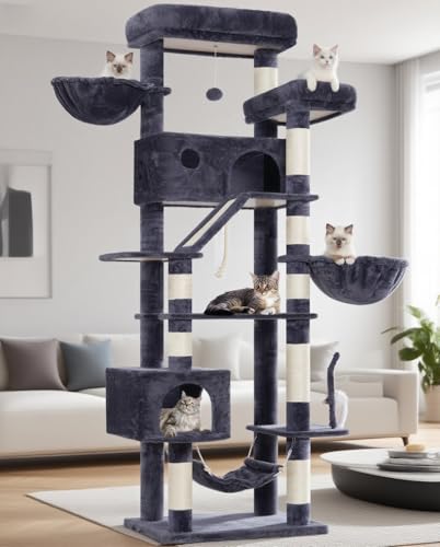 Gitelsnour Kratzbaum groß, katzenbaum große Katzen stabil für Innenbereich, 200 cm katzenkratzbaum mit geräumiger Plattformen, Katzenhöhlen, Hängematte, Sisalsäulen, Rauchgrau GCT031G
