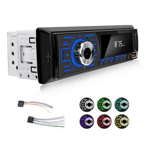 OiLiehu 1Din Autoradio Bluetooth Freisprecheinrichtung 1Din Radio mit FM Radio, MP3 Player unterstützt Bluetooth 5,1/FM/AUX/USB Wiedergabe/Aufladen/TF-Port/Siebenfarbiges Tastenlicht