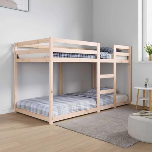 vidaXL Etagenbett, Hochbett mit Leitplanken, Stockbett für Schlafzimmer, Bett Holzbett Einzelbett Bettgestell, 90x190cm Massivholz Kiefer