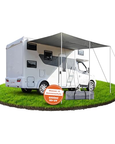 Ezcasch Sonnensegel Wohnwagen 350x240cm Vorzelt Markise für Wohnmobil mit 2 x Keder und 3 x Aluminiumstange, als 5000ml Wasserschutz und 50+ UV Sonnenschutz