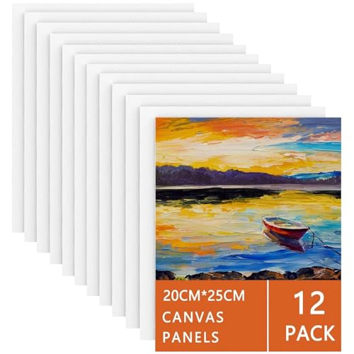 Leinwand zum Bemalen Aus Baumwolle (12 Stück) 20 x 25 cm, Vorgespannte Weiße Künstler Canvas Panel 3MM dick Leinwände zum Malen Set Strukturpaste Leinwand - Geeignet für Acryl und Ölfarben