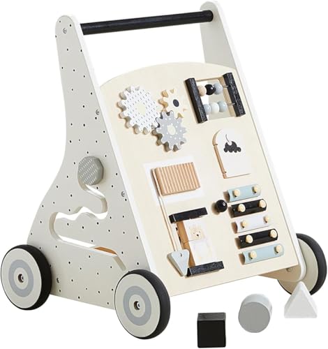 Asweets Baby Lauflernwagen aus Holz, Baby Walker und Activity Center, Multifunktion Montessori Spielzeug Geschenk für Jungen und Mädchen ab 1-3 Jahren (Natürliche)