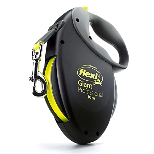 flexi® Giant Professional L Gurt 10 m schwarz, neon-gelber Gurt, Roll-Leine für sehr große und kräftige Hunde bis 50 kg