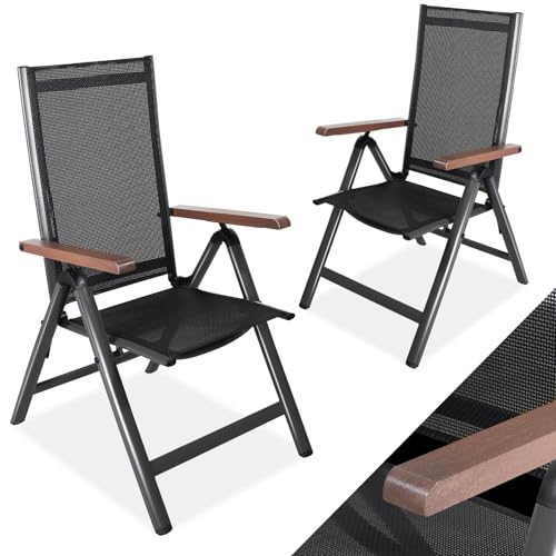 CCLIFE Gartenstühle Alu 2er Set,Gartenstuhl Hochlehner Klappbar, Balkonstühle 7-Fach Verstellbar bis 150kg Dunkelgrau Modell:Holzmaserung RelaxPro,CushHom