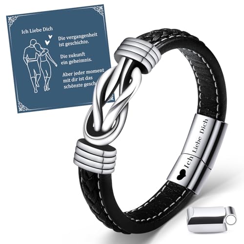 VU100 Ich Liebe Dich Geschenke für Männer, Valentinstag Jahrestag Geschenk für Ihn Lederarmband Herren mit Gravur An Meinen Mann Armband Geburtstag Weihnachten Liebes Geschenk für Ihn Freund Ehemann