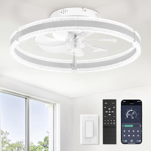 ZMISHIBO 51 cm Wellenmuster Deckenventilator mit Licht (weiß), Doppelring LED, APP & Fernbedienung, 6 Geschwindigkeiten, Vorwärts-/Rücklauf, 3000K-6000K dimmbar 10%-100%, Memory-Funktion, 2H Timer
