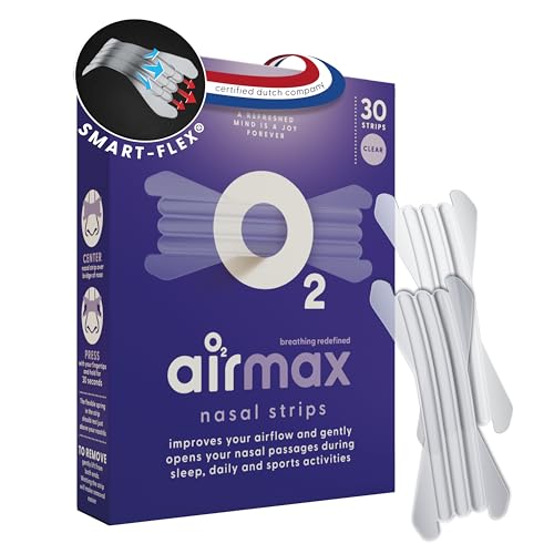 Air Max Nasenpflaster - Anti Schnarch Nasenstrips besser atmen - 30 Stück Transparente - Verbessert den Schlaf, reduziert Schnarchen, lindert verstopfte Nase und kann beim Sport verwendet werden