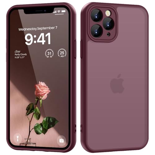 HGH für iPhone 11 Pro Hülle, Vollständiger Kameraschutz Stoßfest Kratzfest Anti-Fingerabdruck Transluzente Rückseite Matt Handyhülle für iPhone 11 Pro Case 5,8 Zoll, Dunkel Rot