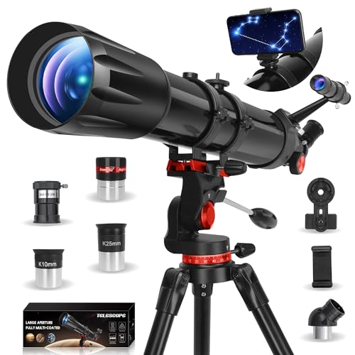 HETEKAN Teleskop, Teleskop Astronomie für Erwachsene, 90 mm Öffnung 900 mm, Profi Refraktor Teleskop für Kinder und Anfänger, Vergrößerung (36X-450X), zur Beobachtung von Planeten mit Edelstahlstativ