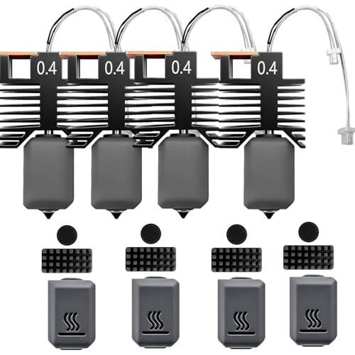 4PCS Hotend Kit for Snapmaker U1 Pre-Installed 0.4MM Hardened Steel Nozzle and 24v 48w Ceramic Heating Block with 2PCS Nozzle Parking Points and Silicone Brush for U1 3D Pirnter Accessories