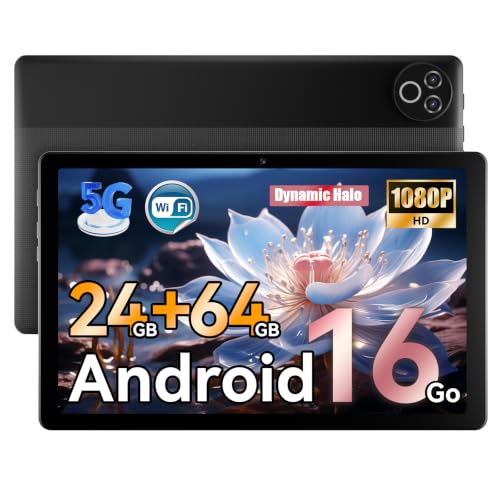 Laptok Tablet 10 Zoll, Android 16 Tablet mit 24GB RAM (4+20), 64GB ROM + 1TB TF, 800×1280 IPS Display, Octa-Core Prozessor, Dual Kamera, 6000mAh Akku, WiFi 6, Bluetooth 5.4, Schwarz