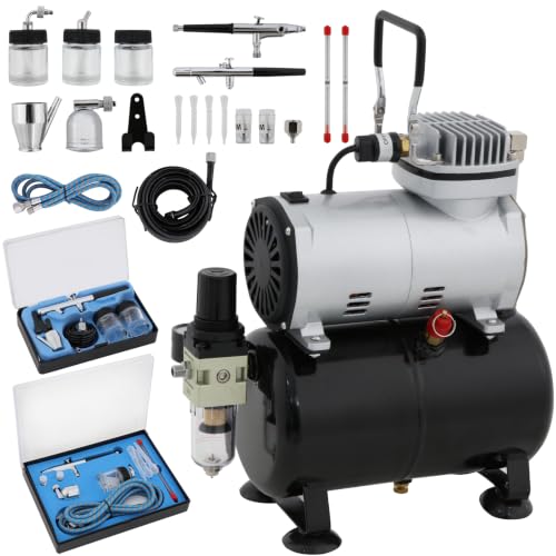 Airbrush-Kompressor mit Lufttank, 2-teiliges Airbrush-Set mit starkem Luftstrom & regulierbarem Luftdruck, für Hobby, Körper-Tattoos, Nagelkunst und Möbelrenovierung