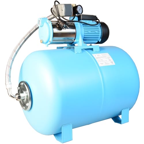 Hauswasserwerk MAX-H 1300 - Kreiselpumpe (6000l/h, 1300W Förderhöhe 55m) - 100L Druckkessel - Hauswasserautomat mit Druckschalter Manometer - Wasserpumpe Edelstahl INOXfür Gartenbewässerung 100 Liter