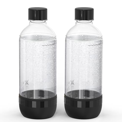 Mycket Soda Maker Flaschen, 2 x 1L Carbonating Bottles, BPA-frei Kohlensäureflaschen, Wiederverwendbare PET-Sprudelwasserflaschen, Ersatzflaschen für Soda-Maschine, Schwarz
