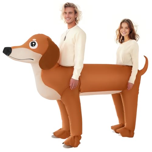 Poptrend Aufblasbares Dackel Kostüme Dackelkostüm Doppelhundekostüm für Erwachsene, Aufblasbares Doppelhunde Kostüme, Halloween-Dackelkostüme für Männer Frauen, Lustige Kostümparty-Kostüme
