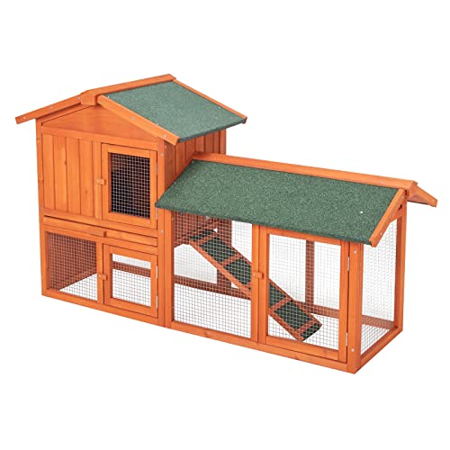 LEADZM Kaninchenstall，hasenstall draußen Winterfest，Hühnerstall aus Holz，L142 x B43 x H86 cm，Kleintiergehege & Käfige für draußen，Orange