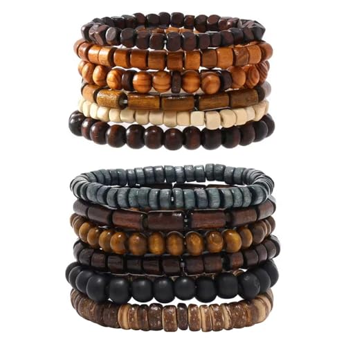 KSBBHDS 12 Stücke Holzperlenarmband, Boho -Schmuck, Herren -Perlenarmband, Retro -Einfacher Schmuck.