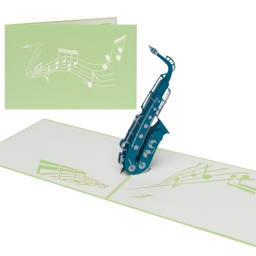 Sweetpopup® Pop Up Karte Saxophon – 3D Glückwunschkarte für Geburtstag, Musikliebhaber und Musiker – Ideal als Gutschein Verpackung für Konzert, Jazzaben / 075