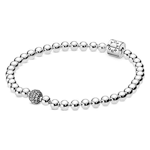 PANDORA Signatur Kugel & Pavé Armband aus Sterling-Silber mit einer großen Kugel in Pavé-Fassung und Zylinderverschluss, Größe: 21cm