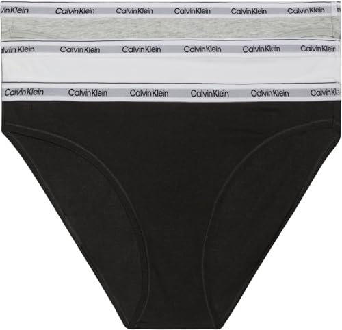 Calvin Klein Damen 3er Pack Slips Bikini Form Baumwolle mit Stretch, Mehrfarbig (Black/White/Grey Heather), M